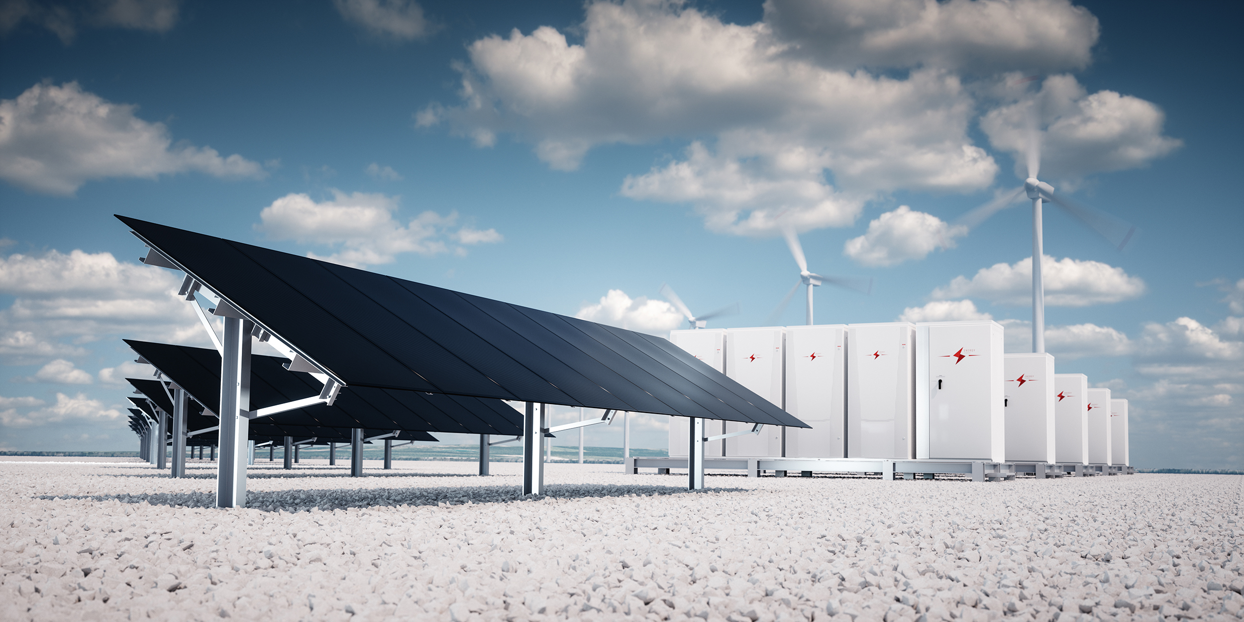 Photorealistic futuristic concept of renewable energy storage.